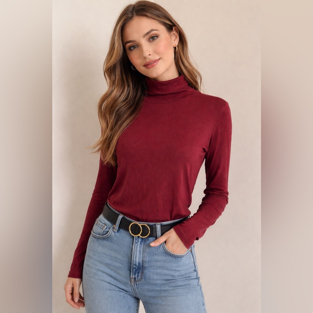 New Eileen Fisher Deep Red Long Sleeve Turtleneck